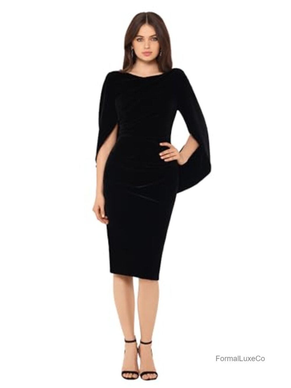 Velvet Midi Cowl Neck Drape Back Dress Formal Cocktail Party